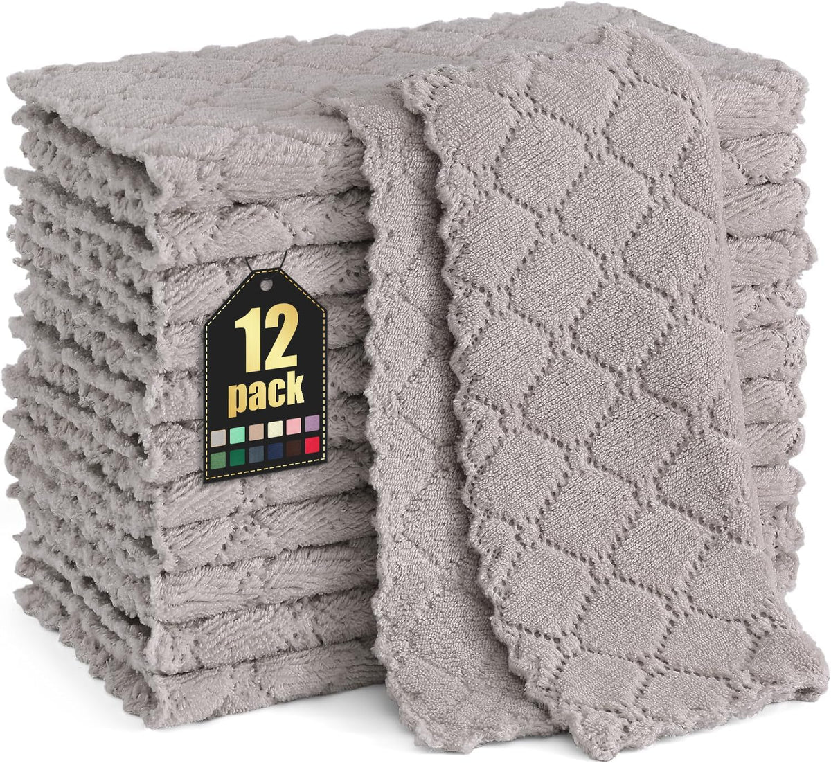 Homaxy 12 Pack Super Soft & Absorbent Dish Cloths, 10" x 10", Grey