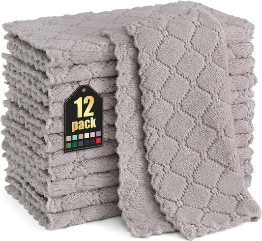 Homaxy 12 Pack Super Soft & Absorbent Dish Cloths, 10" x 10", Grey