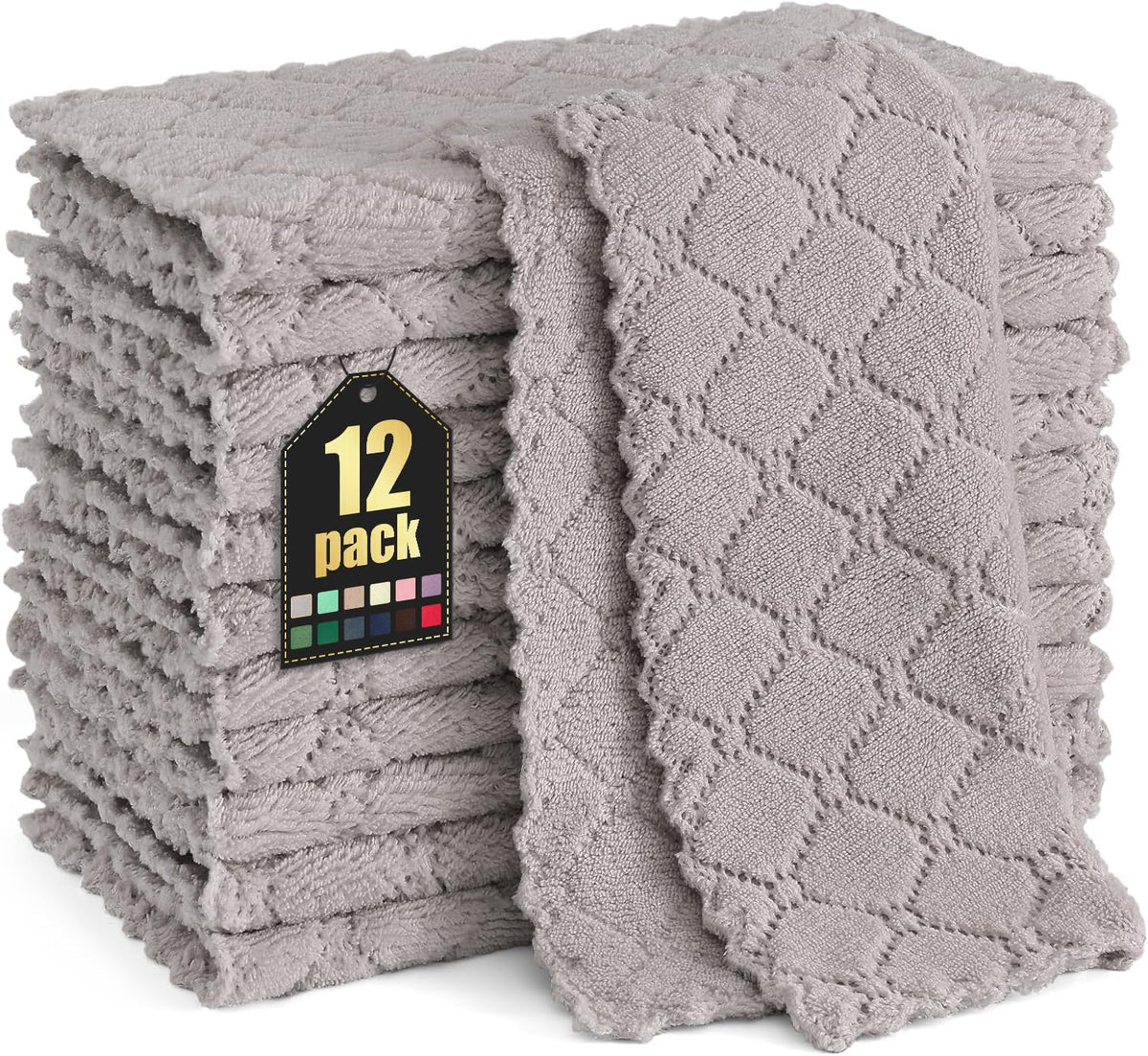 Homaxy 12 Pack Super Soft & Absorbent Dish Cloths, 10" x 10", Grey