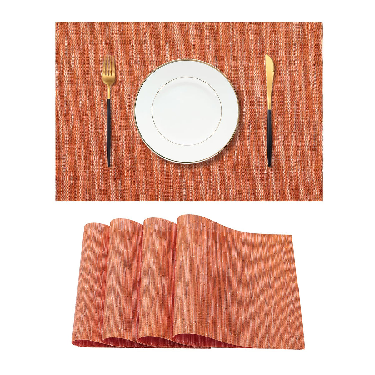 Beige Placemats Set of 4 - Heat-Resistant, Non-Slip Table Mats, Washable Woven Vinyl for Indoor & Outdoor Dining