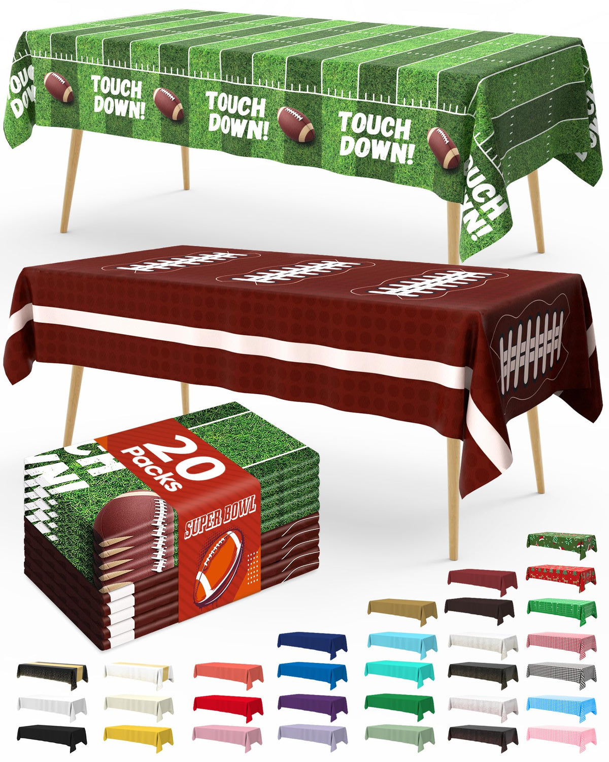 Pureegg 20 Pack Plastic Table Cloth Disposable 54x108 Inch