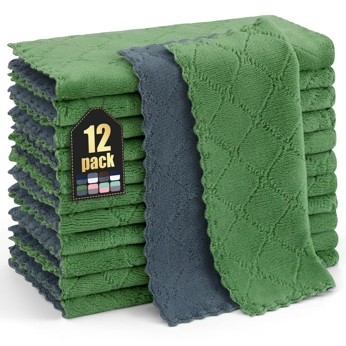 Homaxy 12 Pack Super Soft & Absorbent Dish Cloths, 10" x 10", Grey