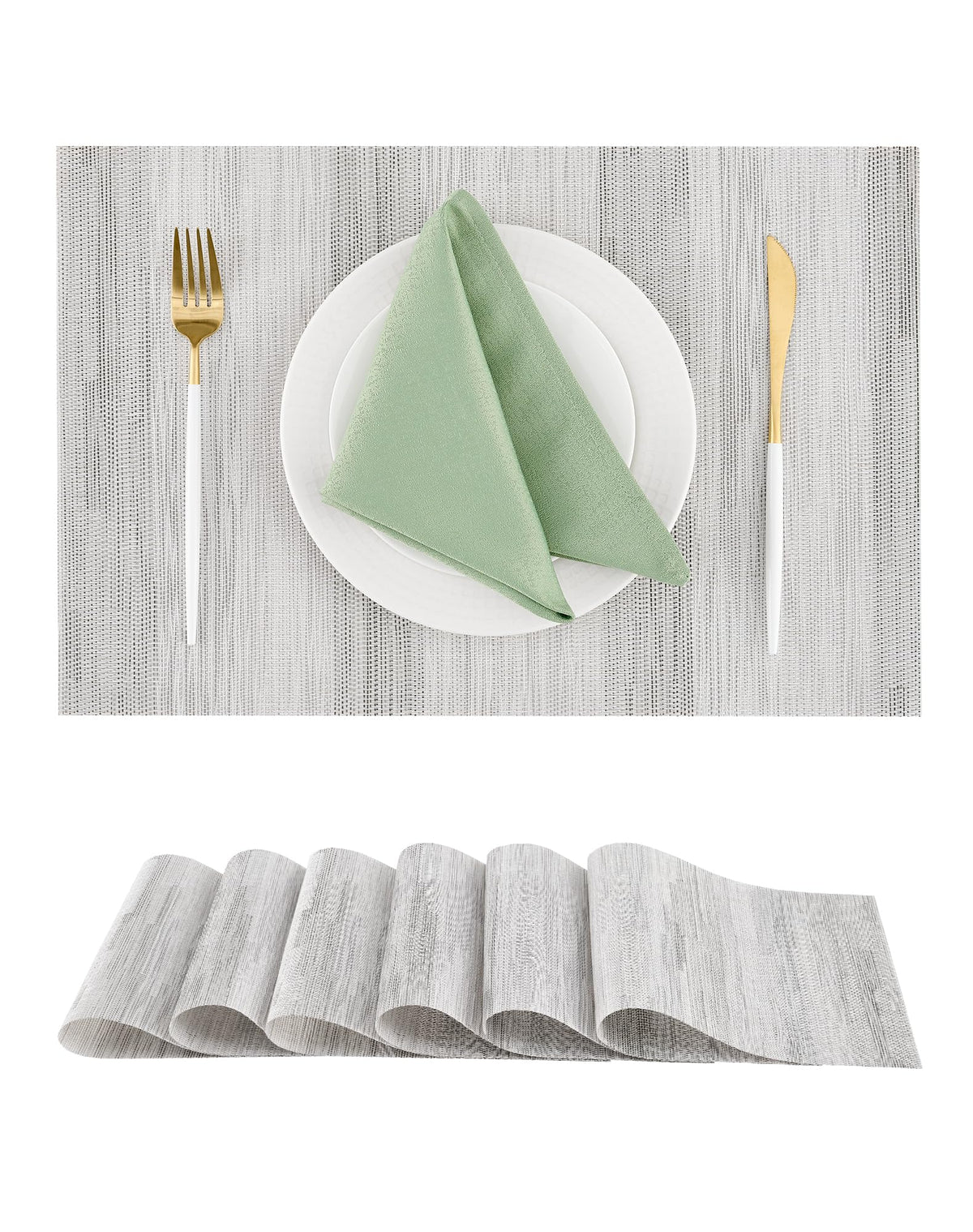 Beige Placemats Set of 6 - Heat-Resistant, Non-Slip Table Mats, Washable Woven Vinyl for Indoor & Outdoor Dining