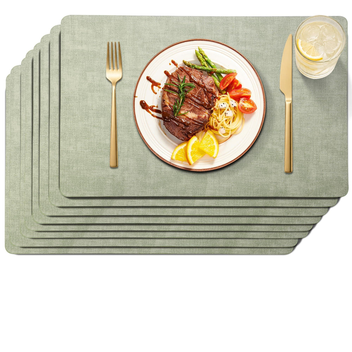 Maxpearl Faux Leather Placemats Set of 6, Easy to Clean, Brown