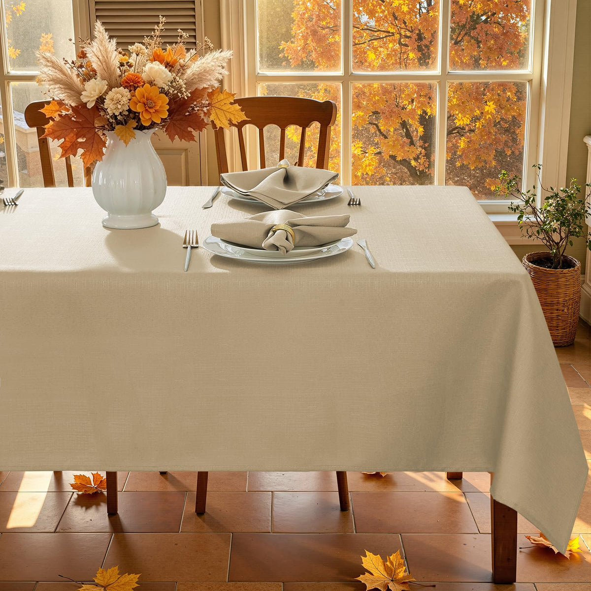 SASTYBALE Rectangle Tablecloth Textured, Beige, 60" x 84"