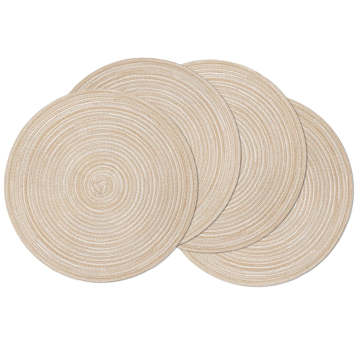 SHACOS Round Braided Placemats Set of 8 Cotton Fabric Round Table Mats Non Slip Washable 15 inch Round Place Mats Home Party Table Decor (Beige, 8)