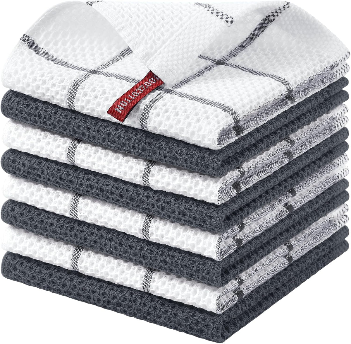 Homaxy 100% Cotton Waffle Weave Kitchen Dish Cloths 8-Pack, Dark Grey