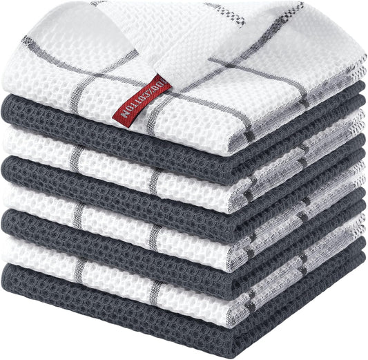 Homaxy 100% Cotton Waffle Weave Kitchen Dish Cloths 8-Pack, Dark Grey