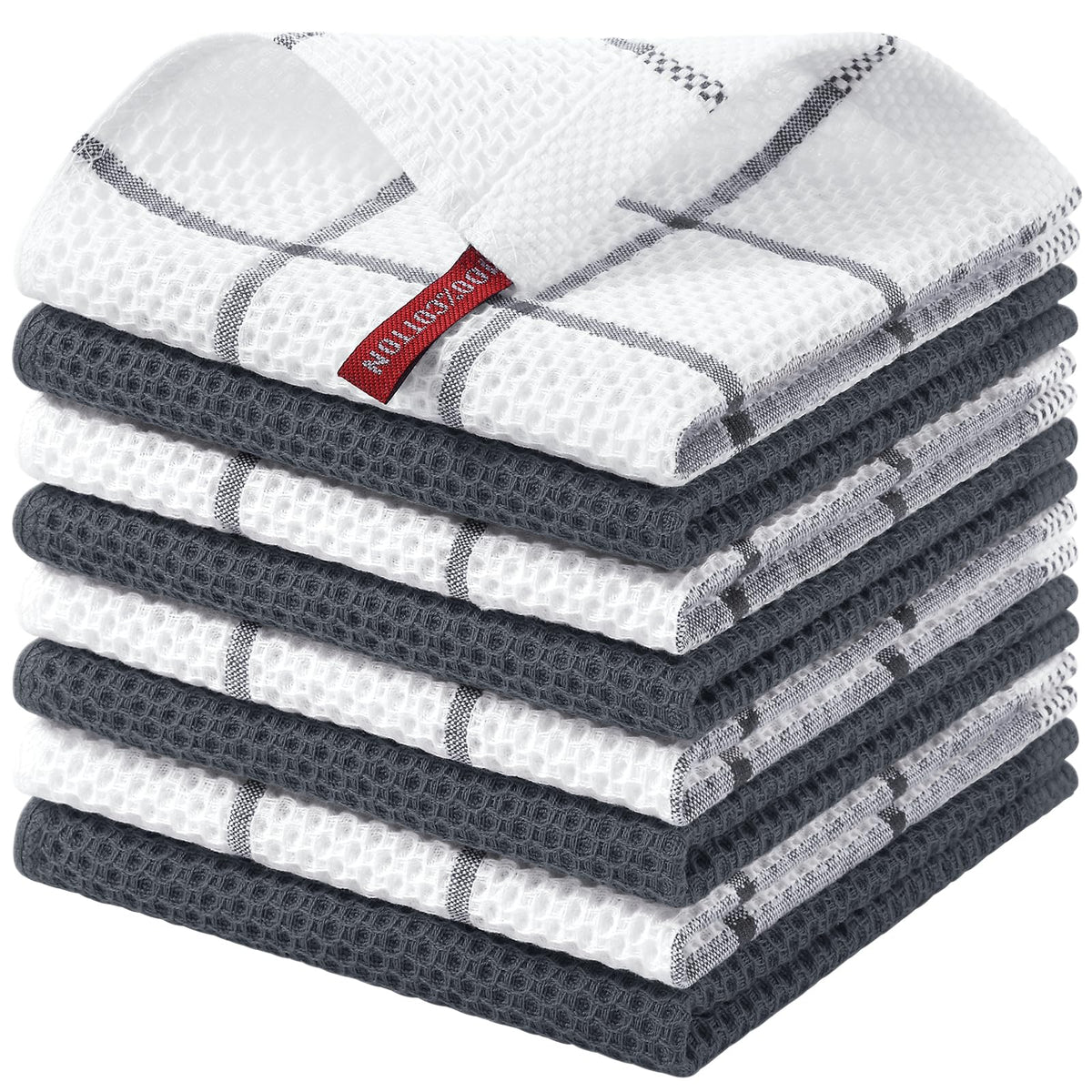 Homaxy 100% Cotton Waffle Weave Kitchen Dish Cloths 8-Pack, Dark Grey
