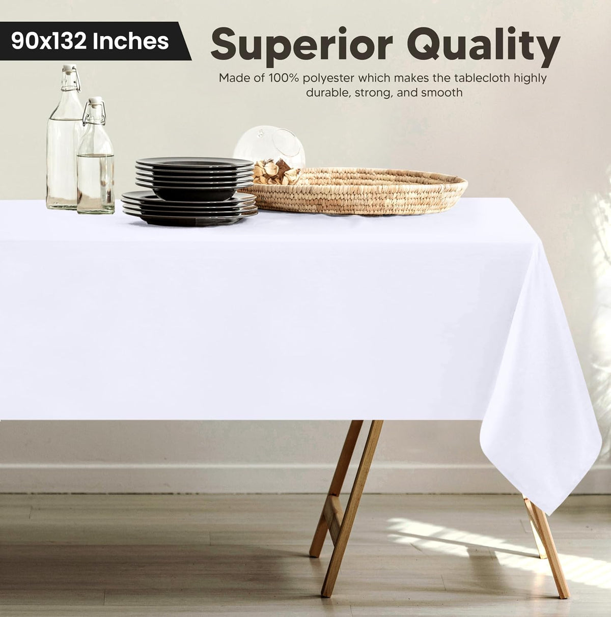 Utopia Kitchen Rectangle Table Cloth 1 Pack [90x132 Inches, White]