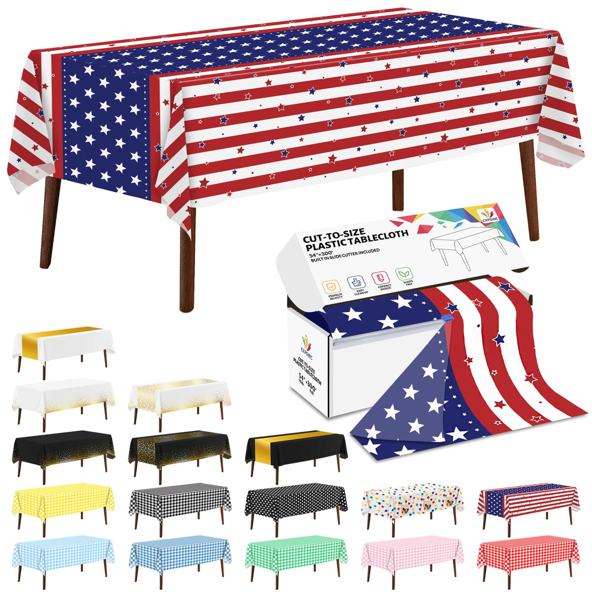 CXPSINC White Plastic Table Cloth Disposable Tablecloth Roll 54 Inch X 300 Feet Plastic Table Cover Roll with Slide Cutter for Picnics, Parties, Banquet, Birthdays, Weddings