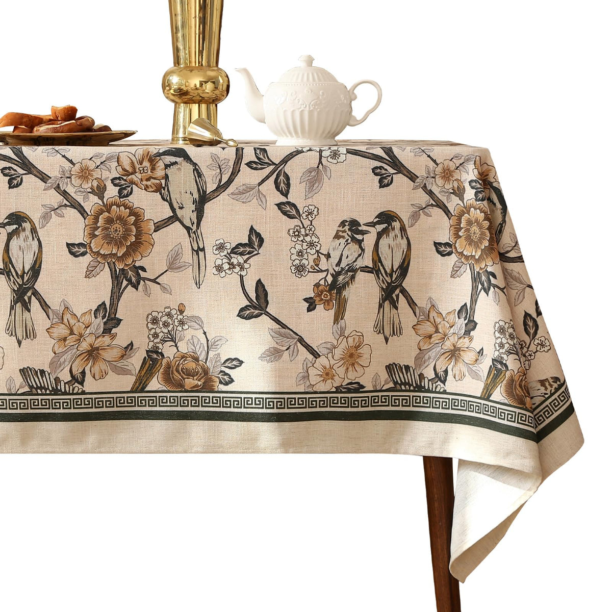 ISAENNE Designer Linen Rectangular Long Tablecloth,118"x67"-Serenity G