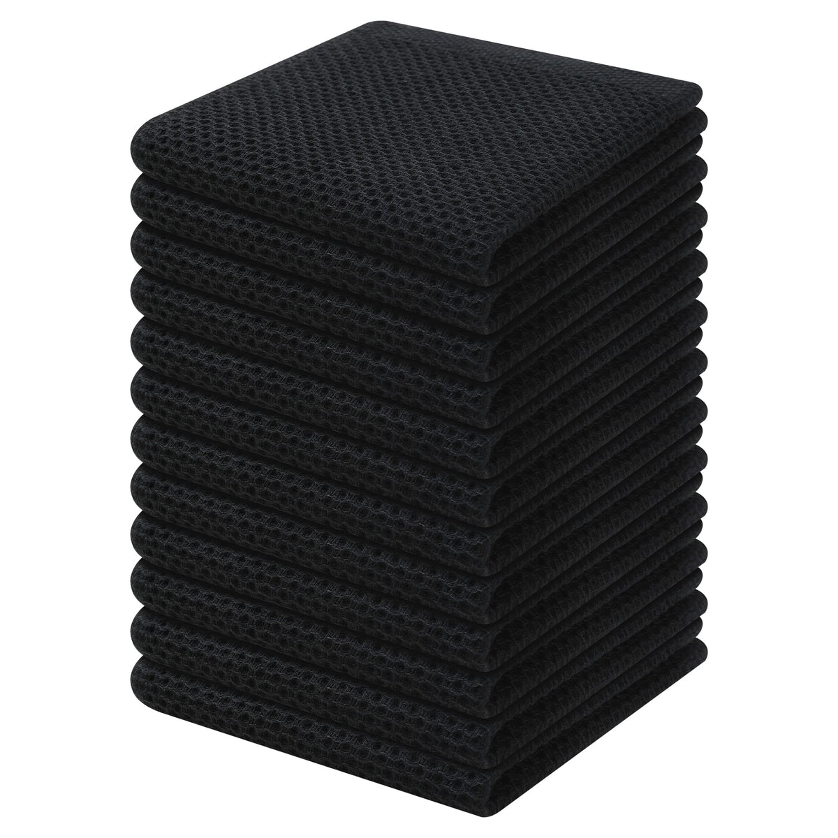 Kitinjoy 100% Cotton Waffle 6-Pack Kitchen Towels, 12" x 12", Dark Grey