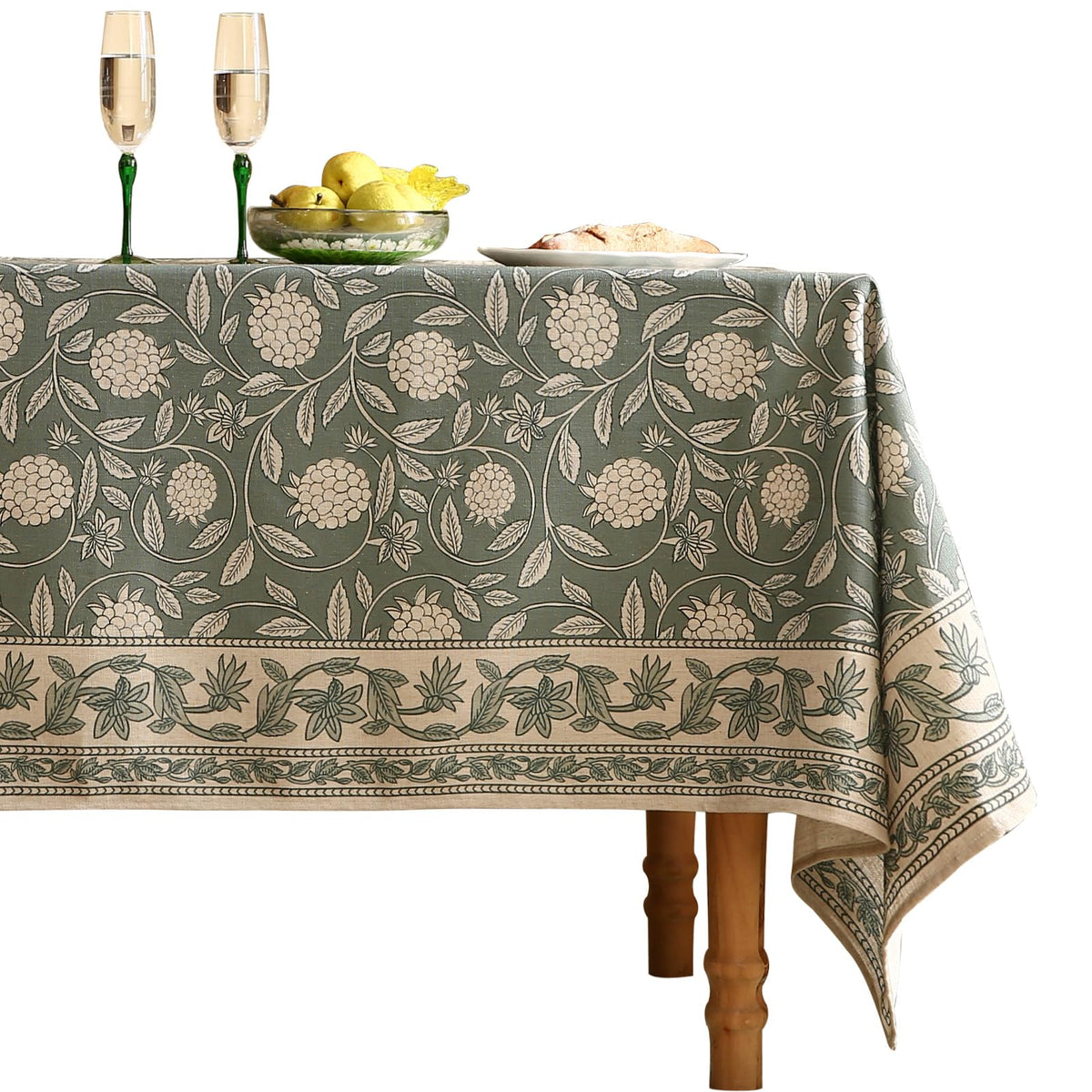 ISAENNE Designer Linen Rectangular Long Tablecloth,118"x67"-Serenity G