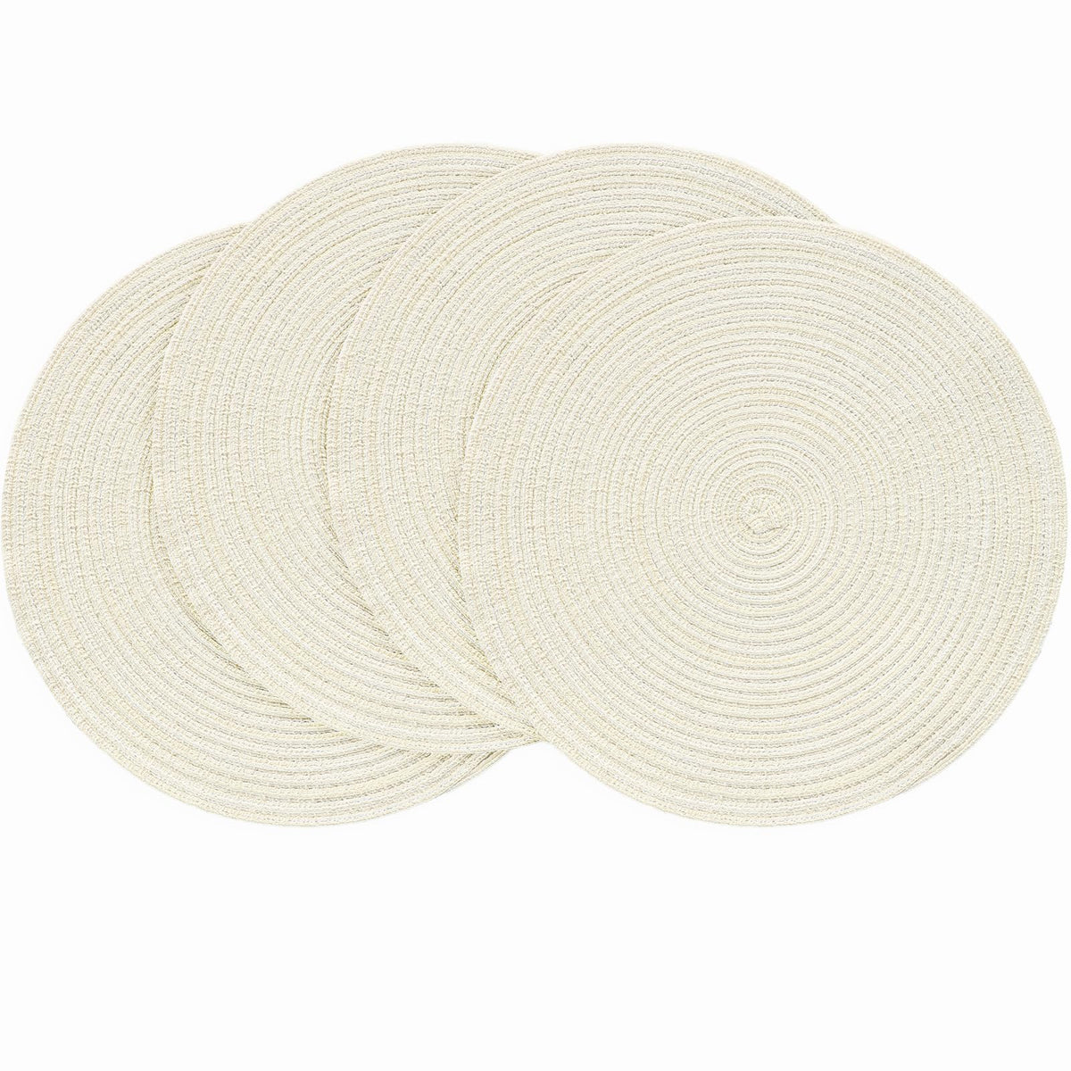 Floroom 15 Inch Round Braided Placemats Set of 4, Washable Heat Resistant Cotton Polyester Circle Place Mats for Kitchen Dining Table - Navy Blue