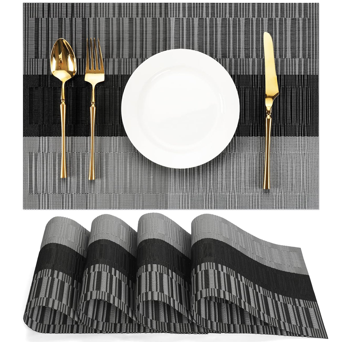 Placemats Set of 6, Vinyl Woven Heat-Resistant Place Mats
