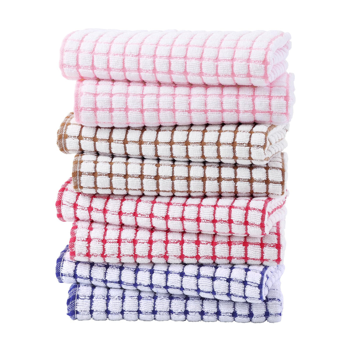 Kitinjoy Cotton 8 Pack Terry Kitchen Dish Cloths, Mixed Color