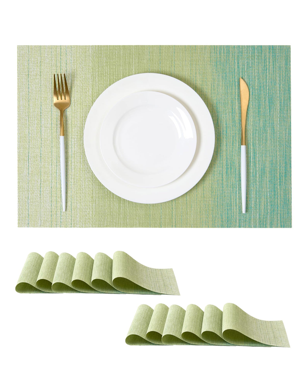 Beige Placemats Set of 8 - Heat-Resistant, Non-Slip Table Mats, Washable Woven Vinyl for Indoor & Outdoor Dining
