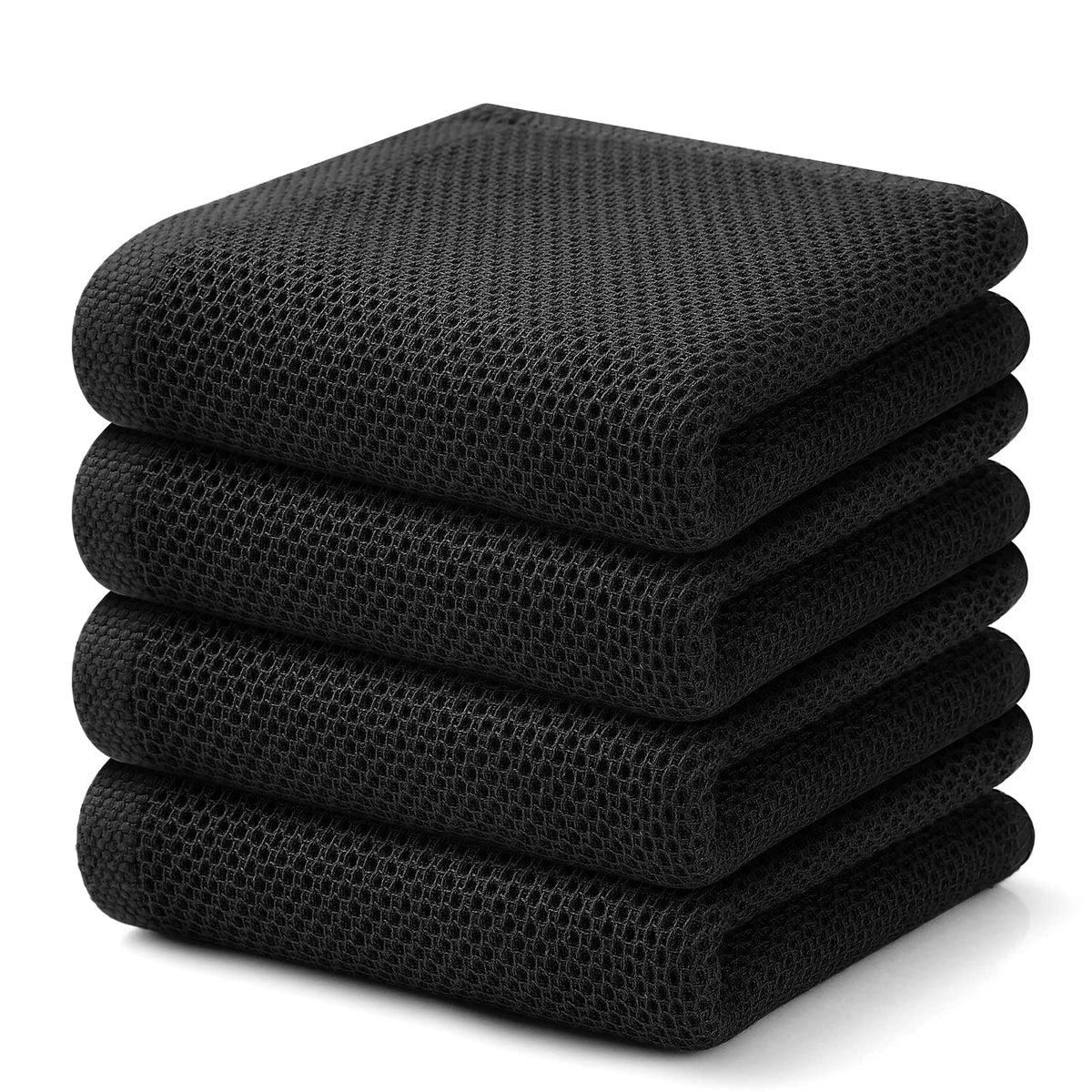 Kitinjoy 100% Cotton Waffle 6-Pack Kitchen Towels, 12" x 12", Dark Grey