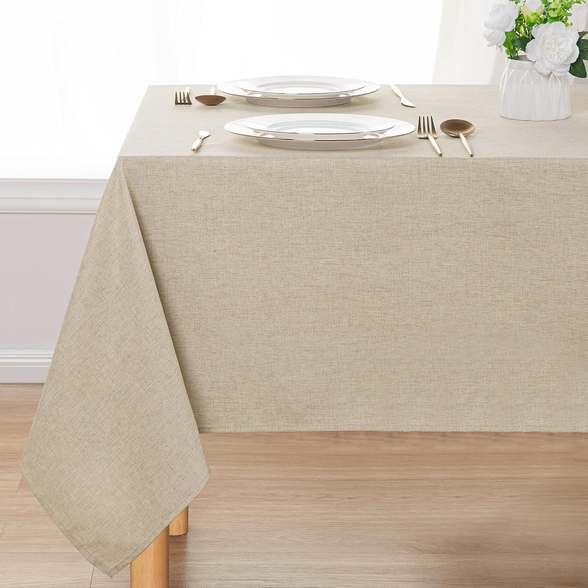 DWCN Rectangle Faux Linen Tablecloth, Table Cover, 54 x 108 Inch, Beige
