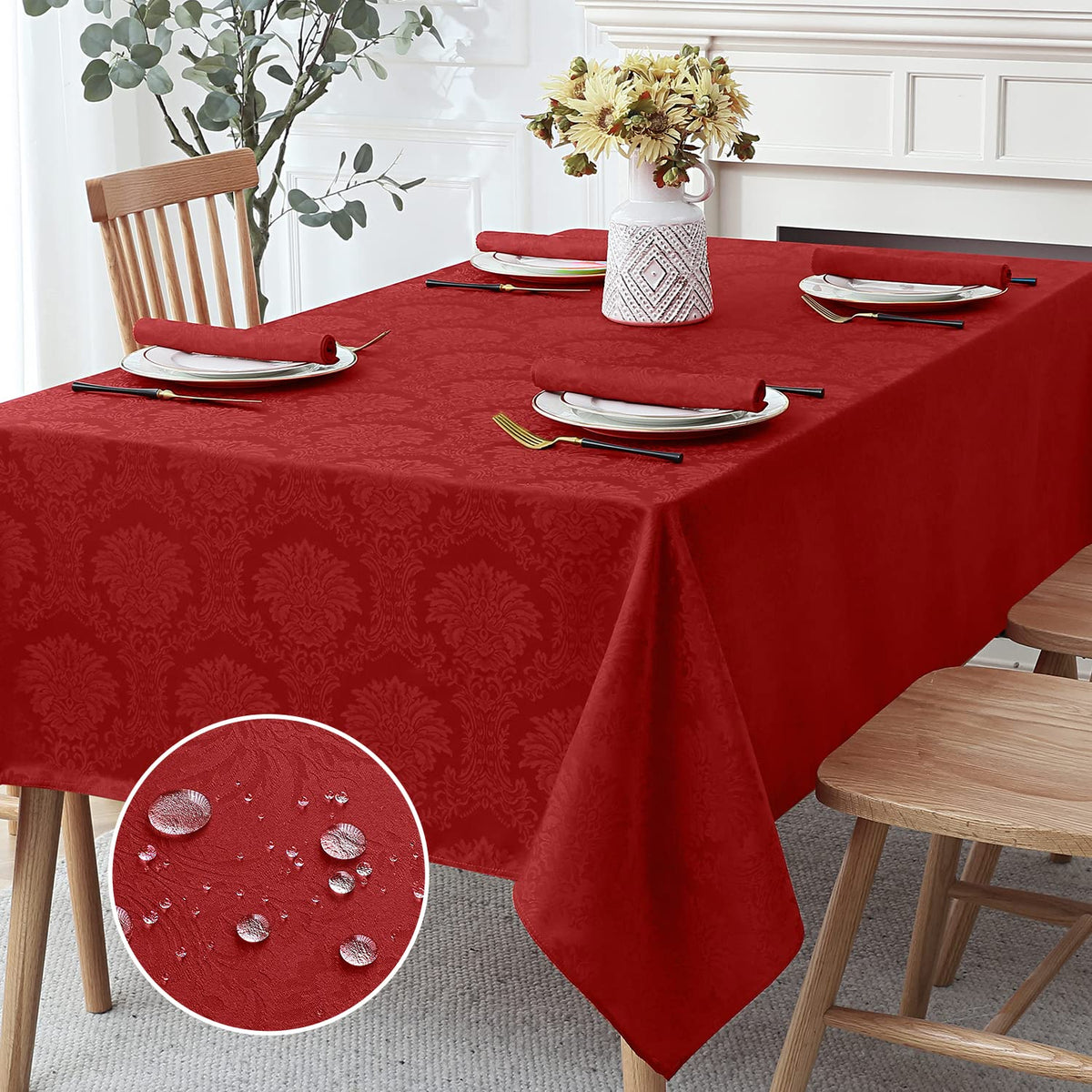 Romanstile Jacquard Rectangle Tablecloth 60 x 120 Inch, White