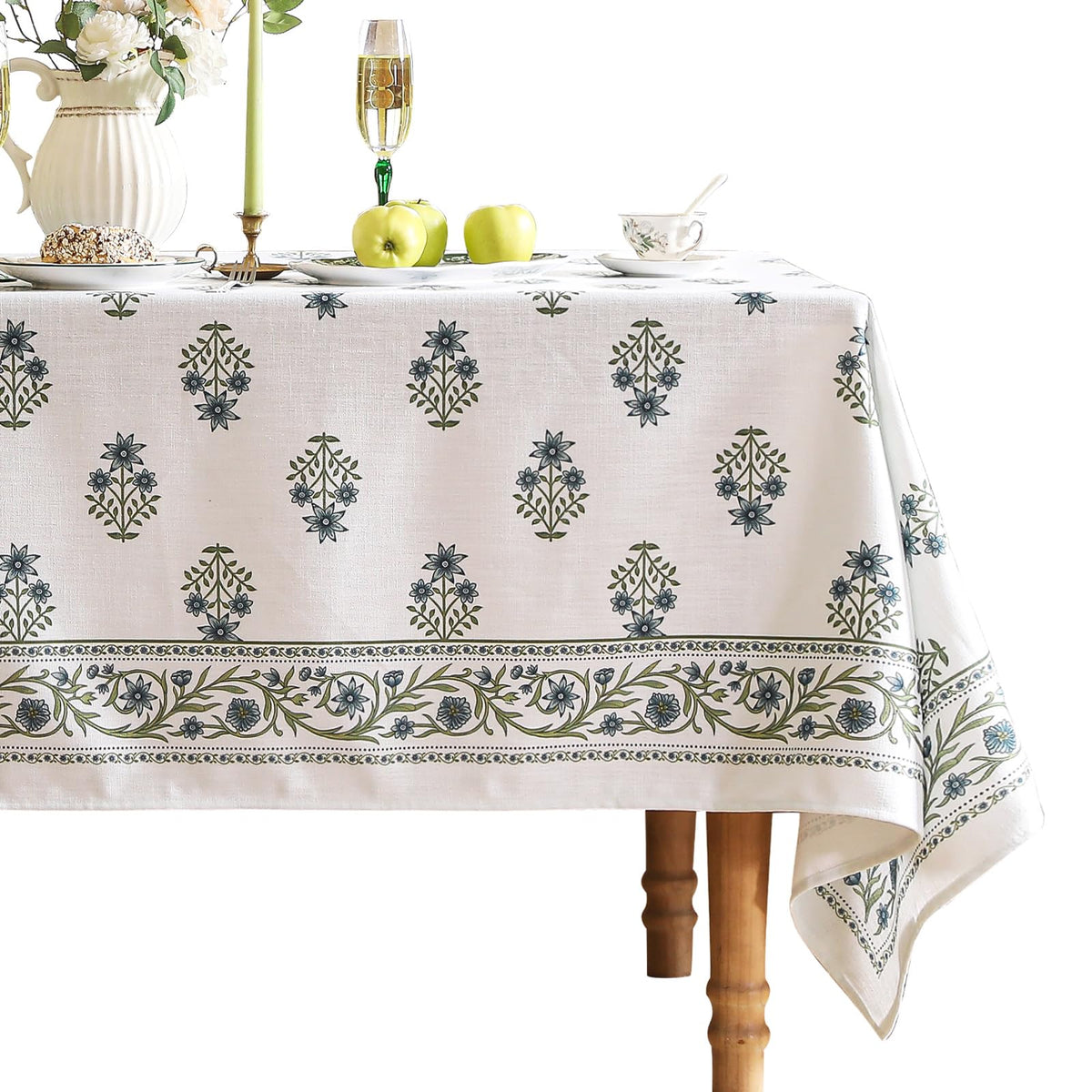 ISAENNE Designer Linen Rectangular Long Tablecloth,118"x67"-Serenity G