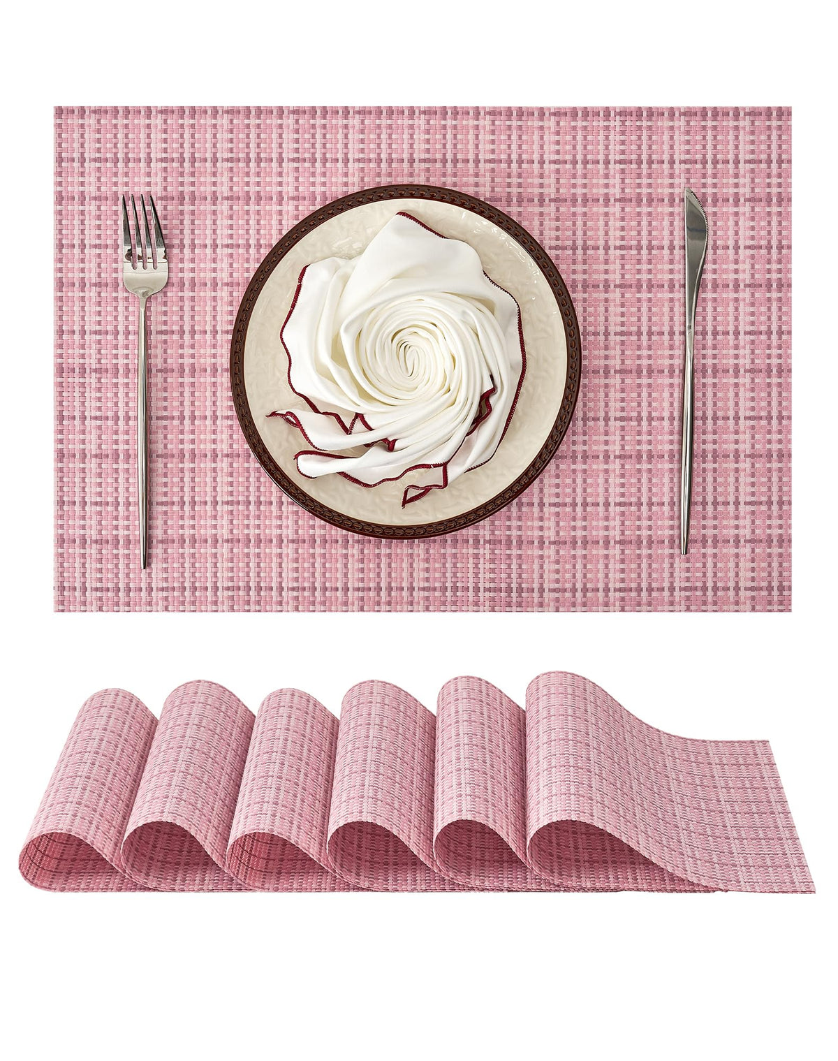 Beige White Placemats Set of 4 - Heat Resistant Non-Slip Place mats for Dining Table, Washable Durable PVC Vinyl Woven Table Mats(Beige White, 4)