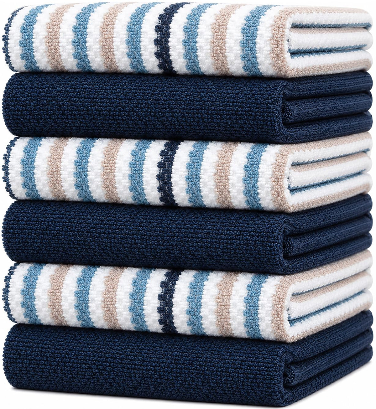 Bumble Dish Cloths 8-Pack, Cotton Kitchen Towels, 12"x12" Blue Wide Stripes