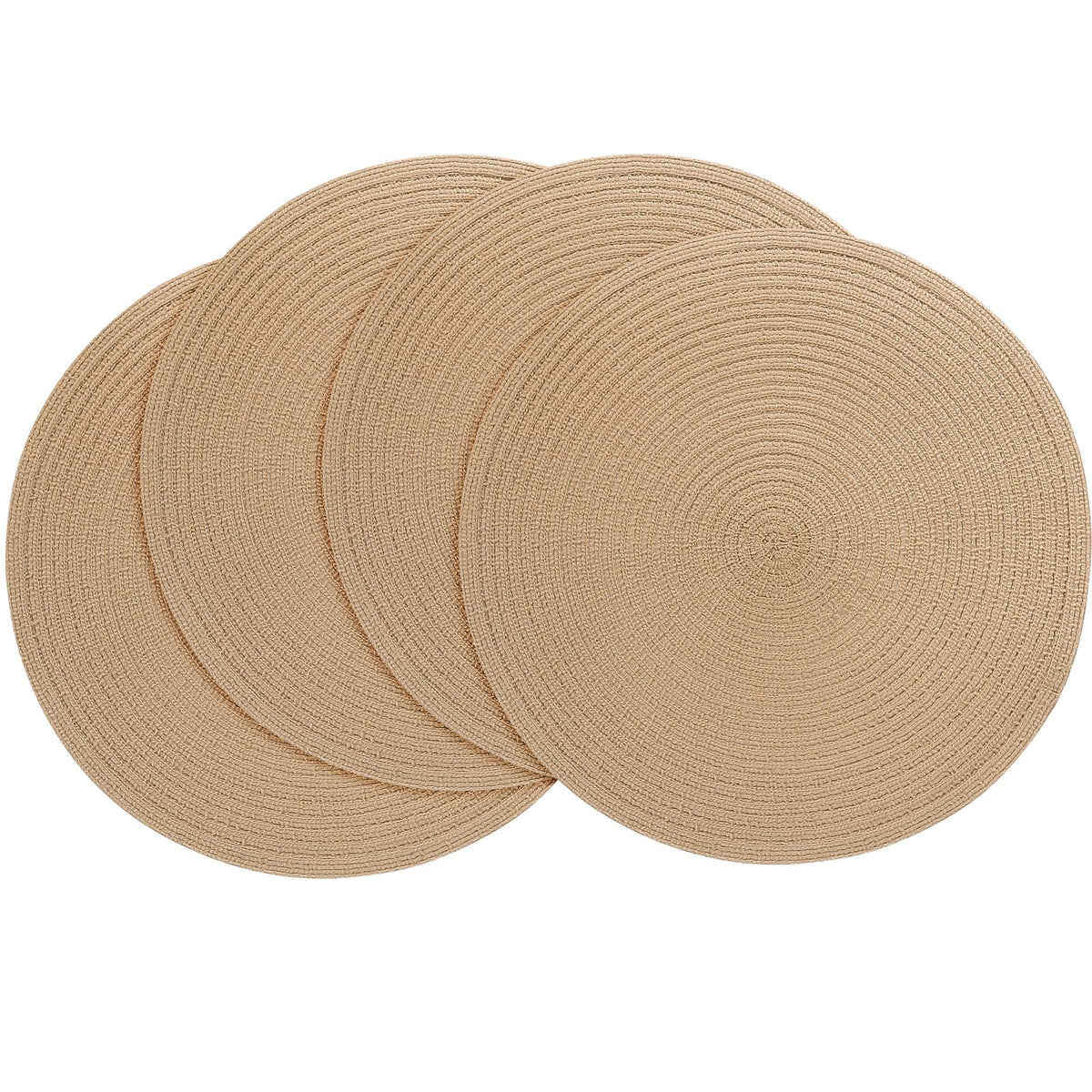 Floroom 15 Inch Round Braided Placemats Set of 4, Washable Heat Resistant Cotton Polyester Circle Place Mats for Kitchen Dining Table - Navy Blue