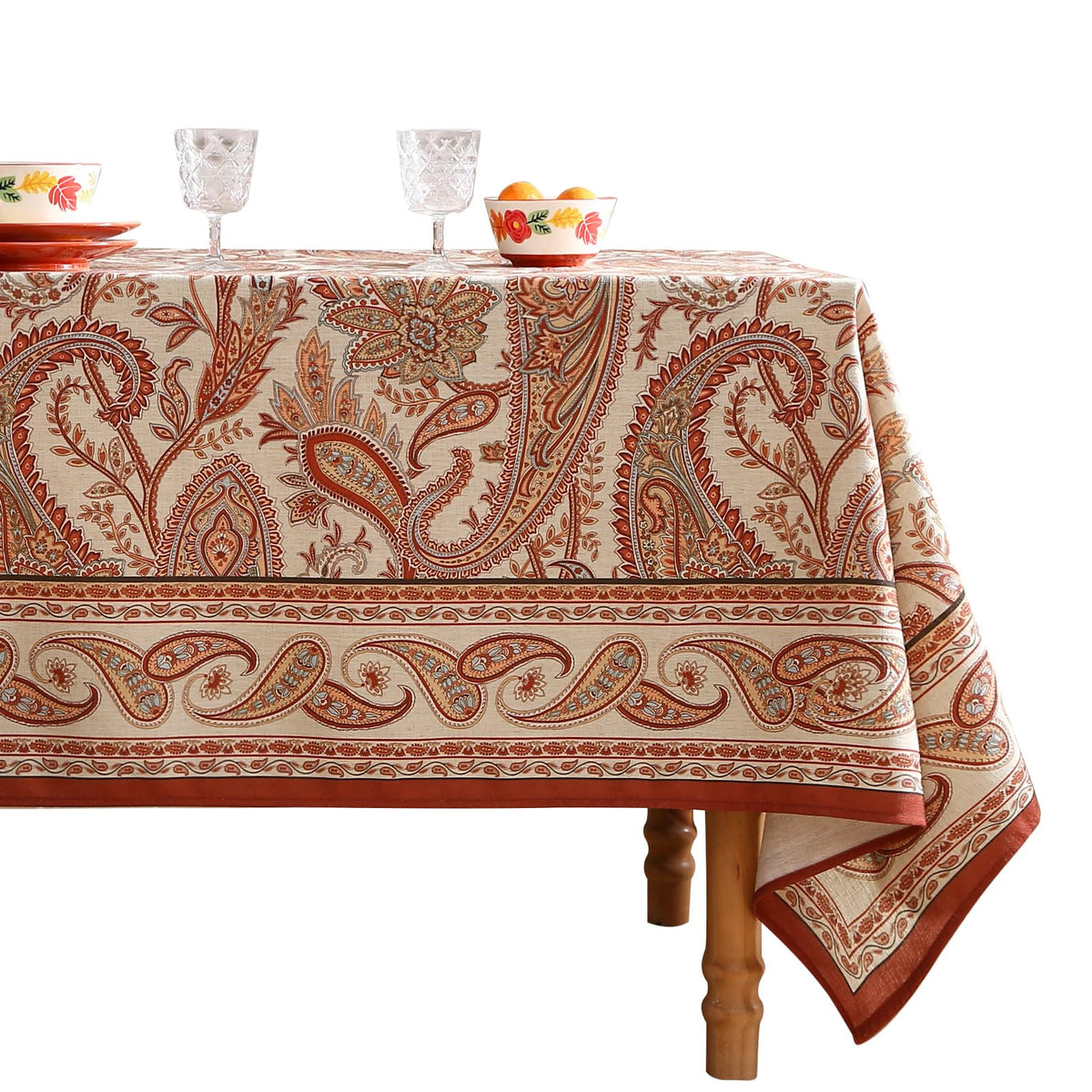 ISAENNE Designer Linen Rectangular Long Tablecloth,118"x67"-Serenity G