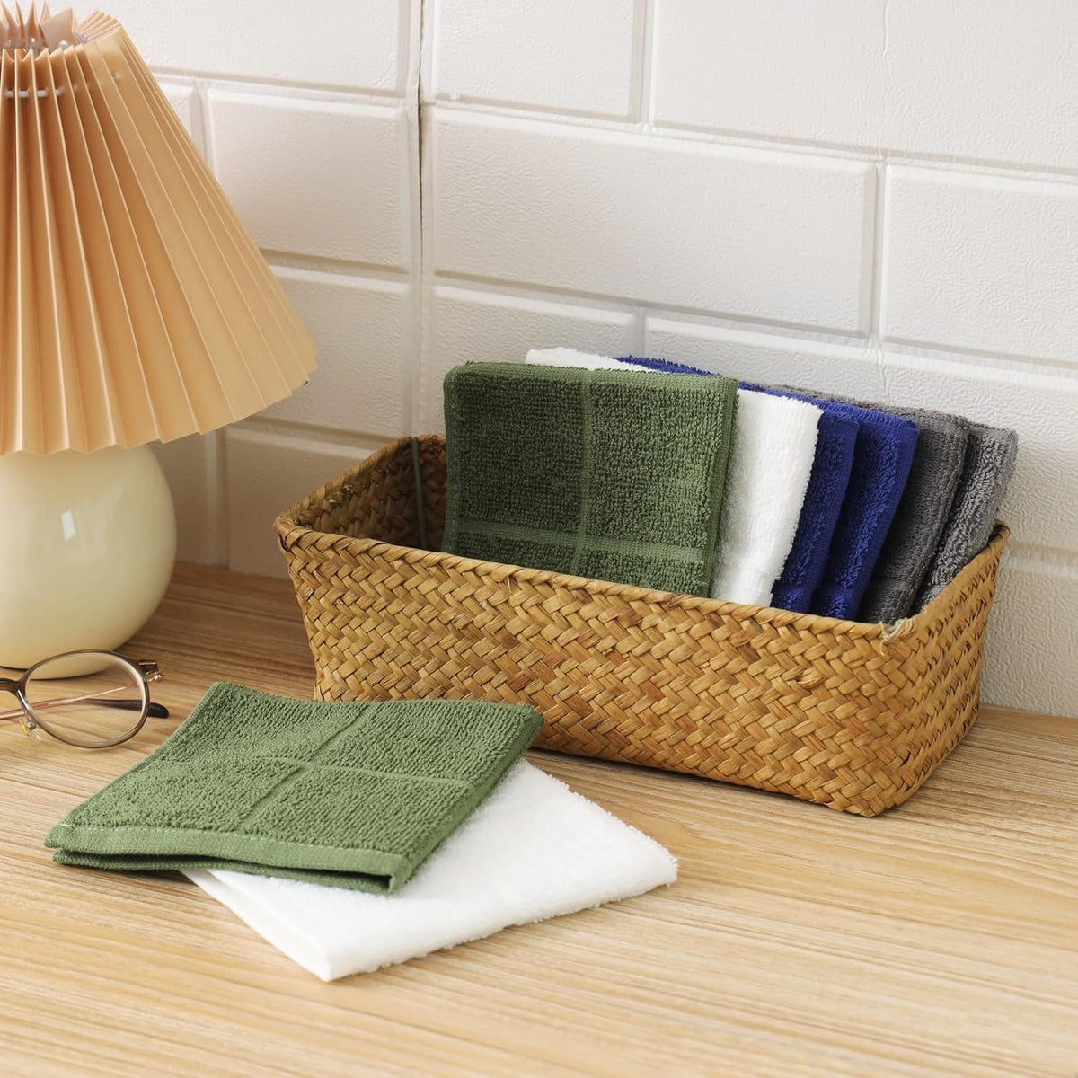 Glynniss Dish Rags for Washing Dishes, 100% Cotton Navy Kitchen WashCloths
