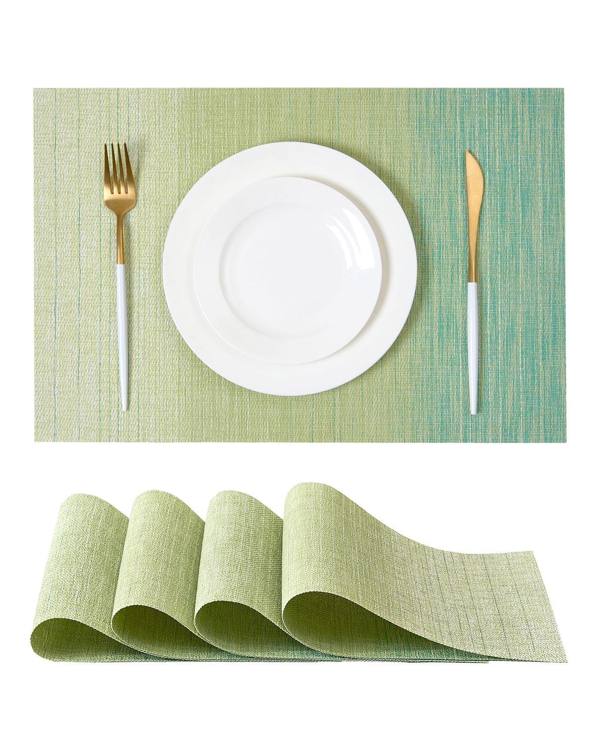 Beige Placemats Set of 4 - Heat-Resistant, Non-Slip Table Mats, Washable Woven Vinyl for Indoor & Outdoor Dining