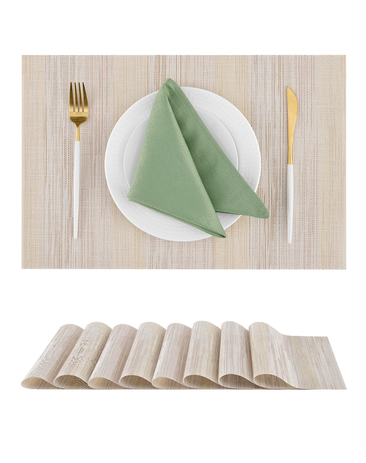 Beige Placemats Set of 4 - Heat-Resistant, Non-Slip Table Mats, Washable Woven Vinyl for Indoor & Outdoor Dining