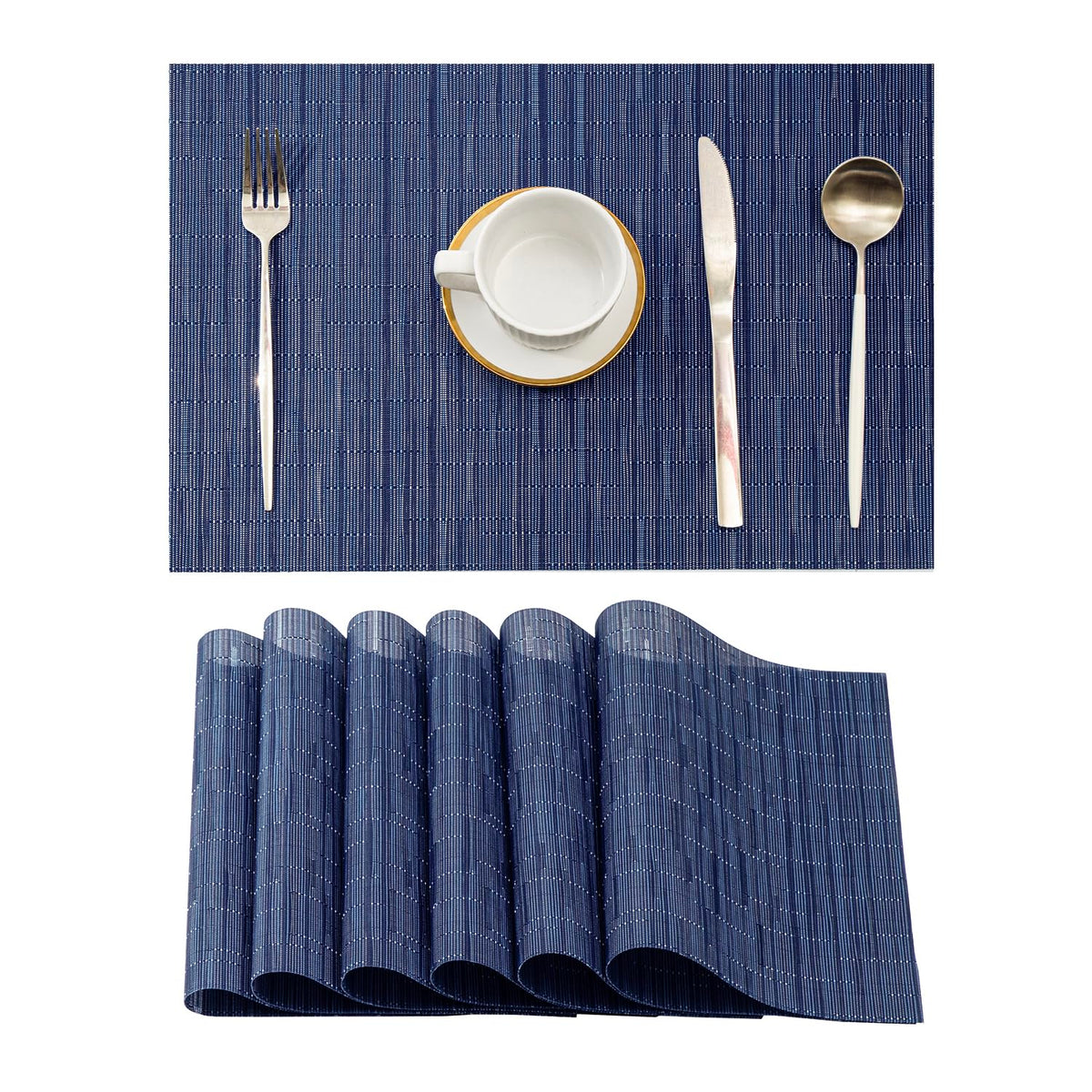 Beige Placemats Set of 6 - Heat-Resistant, Non-Slip Table Mats, Washable Woven Vinyl for Indoor & Outdoor Dining