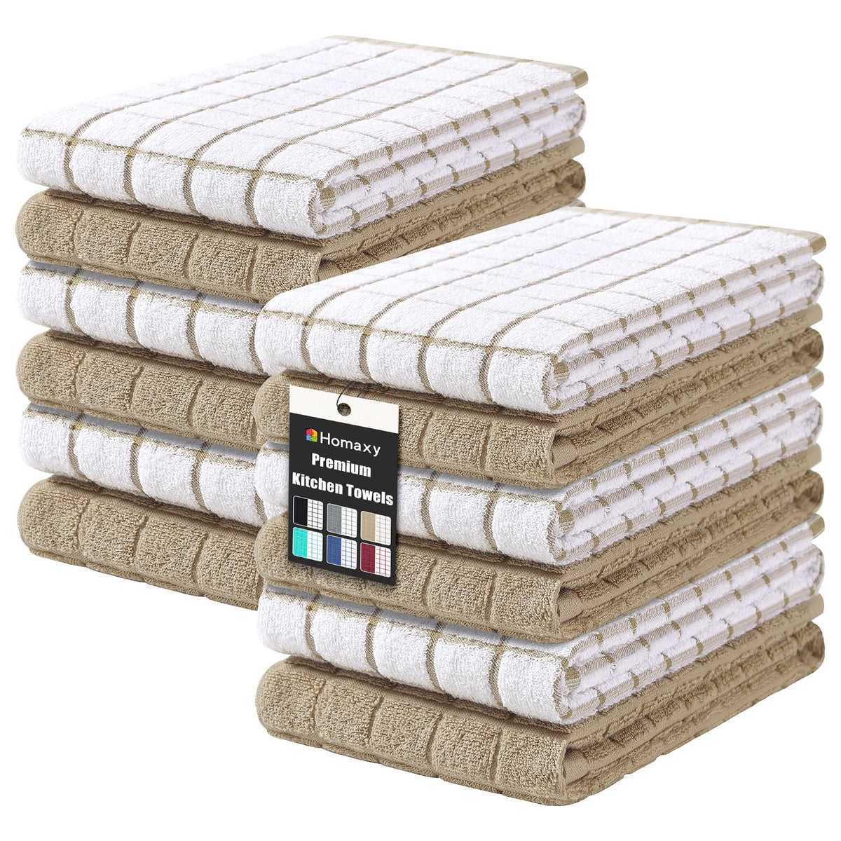 Homaxy Premium Cotton Kitchen Dish Cloths 12"x 12", 6 Pack, Tan