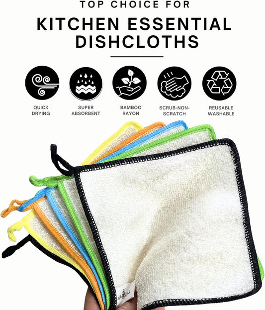 Whiffkitch Dishcloths Kitchen Dishrag Cleaning Scrub Reusable 6pk 6x7in
