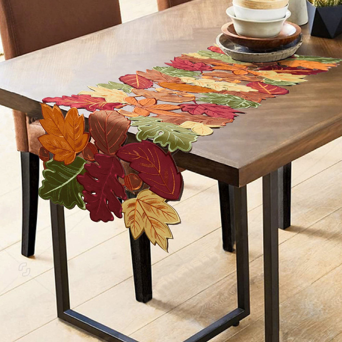 OWENIE 4 PCS Thanksgiving Placemats for Dining Table, 13 x 19 Inch Set of 4 Embroidered Maple Leaves Table mats for Fall, Harvest Applique Leaf for Autumn Decorations