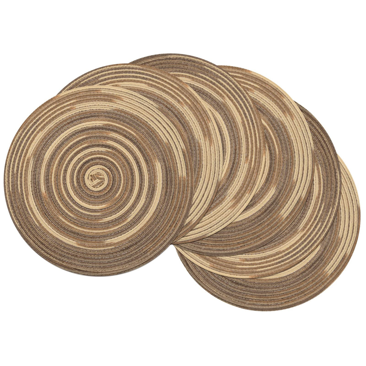 SHACOS 15 inch Round Placemats Set of 6, Cotton Polyester Woven Braided Place Mats, Washable Heat Resistant Circle Table Mats for Dining Table (Beige, 6)