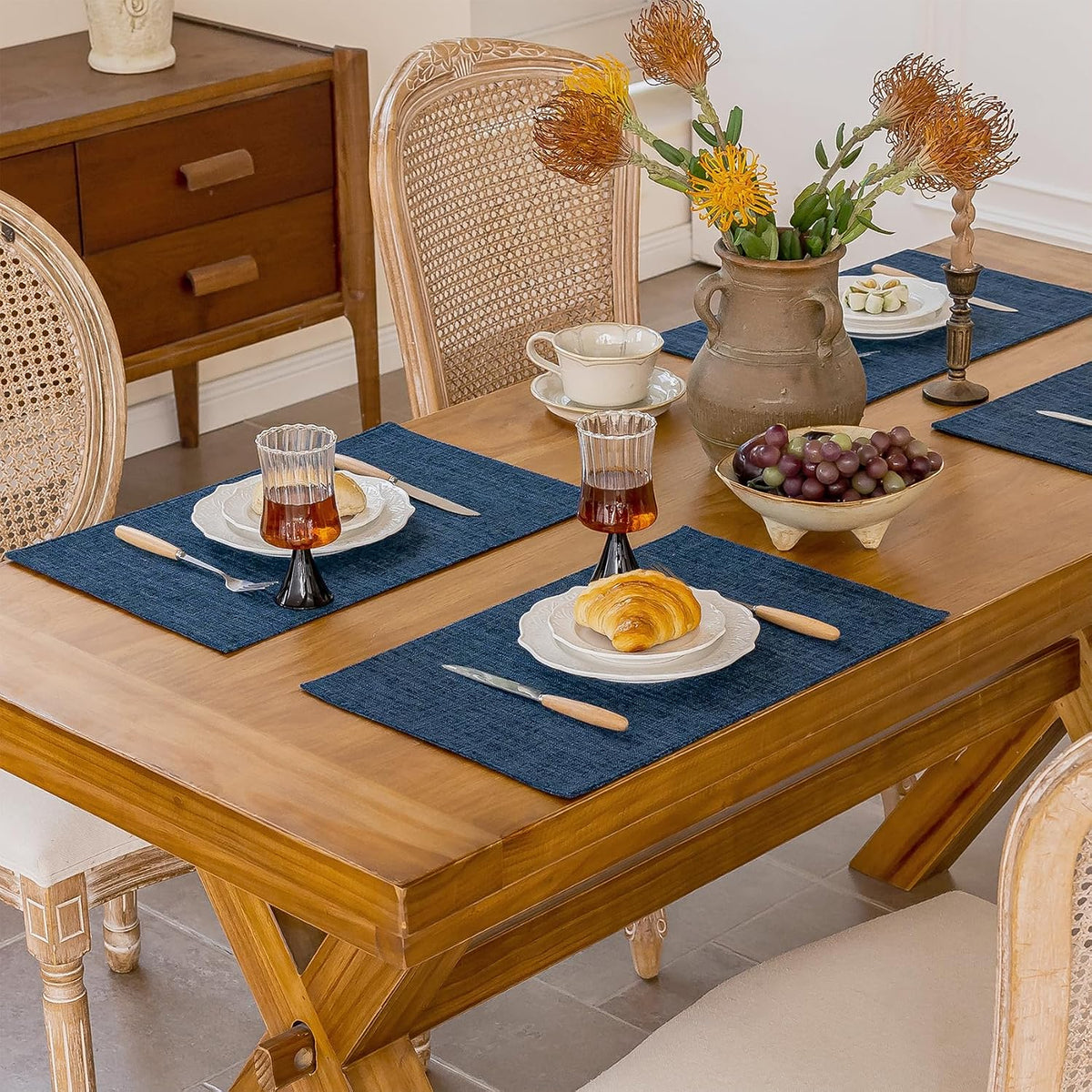 Placemats Set of 6 Machine Washable Cloth Table Mats, 12x18 Inch