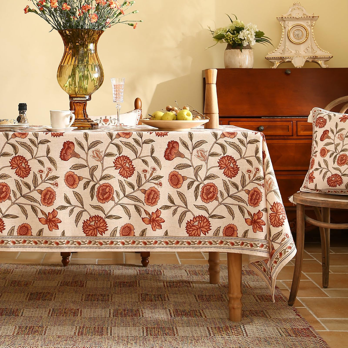 ISAENNE Designer Linen Rectangular Long Tablecloth,118"x67"-Serenity G