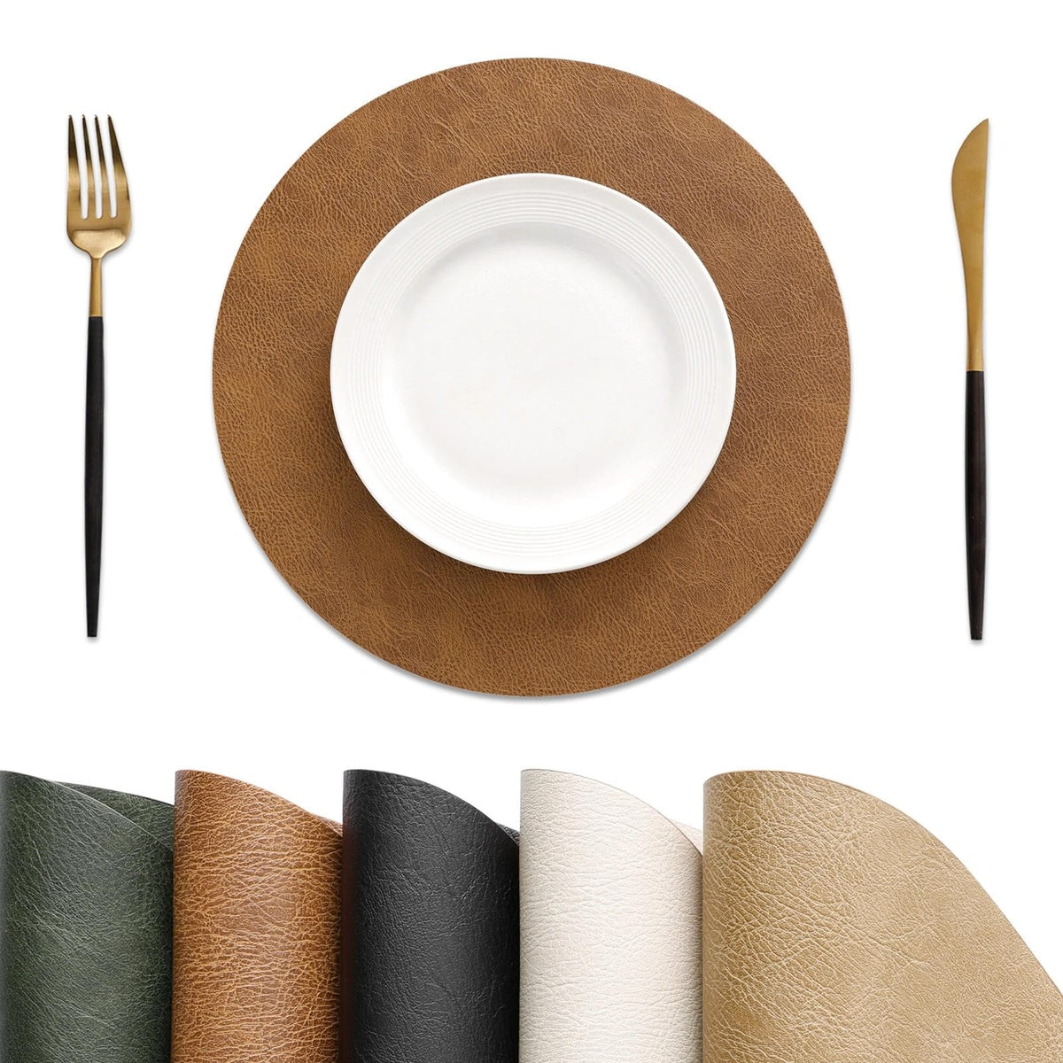 MOSAYT Vinyl Faux Leather Placemats, Set of 6, Black
