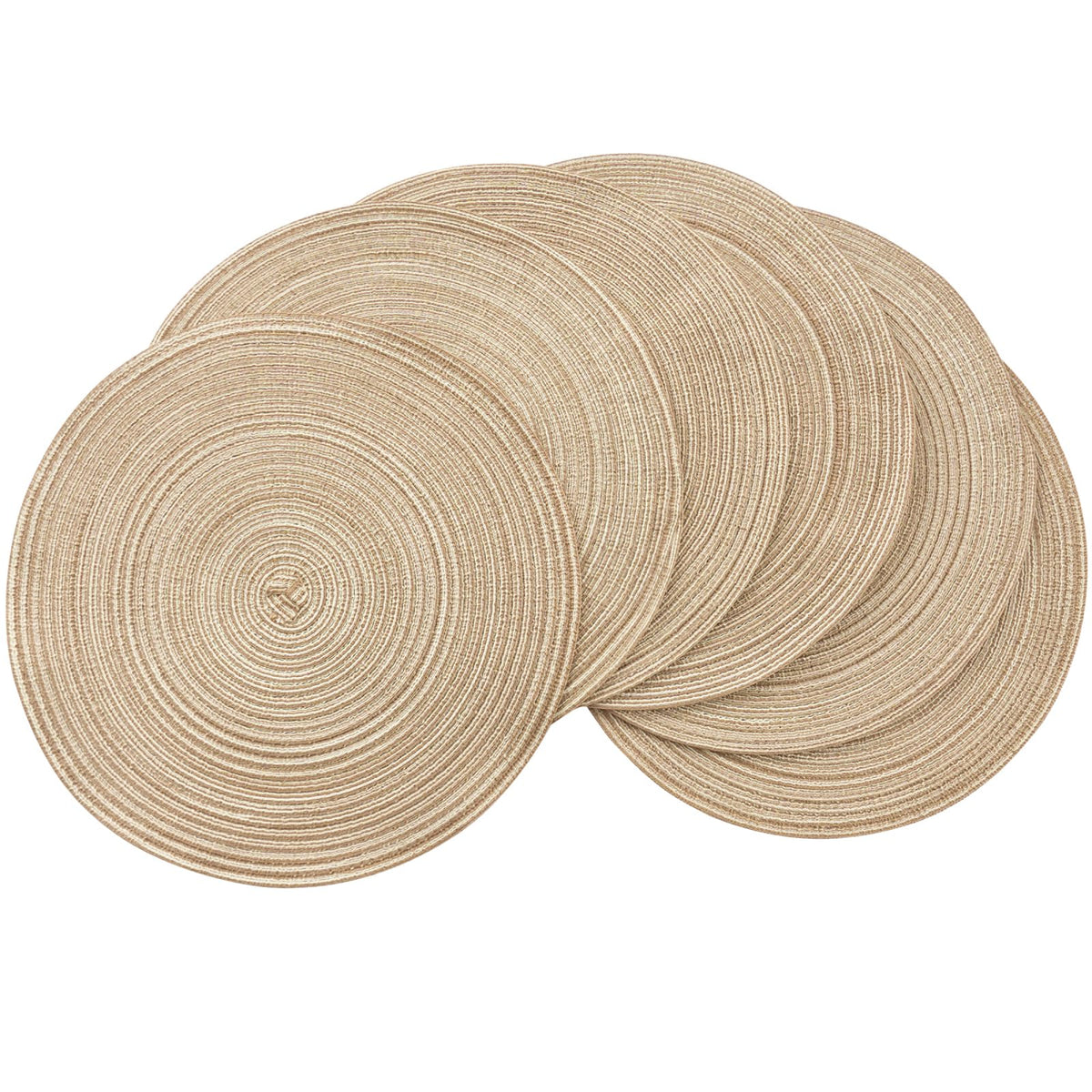 Floroom 15 Inch Round Braided Placemats Set of 4, Washable Heat Resistant Cotton Polyester Circle Place Mats for Kitchen Dining Table - Navy Blue