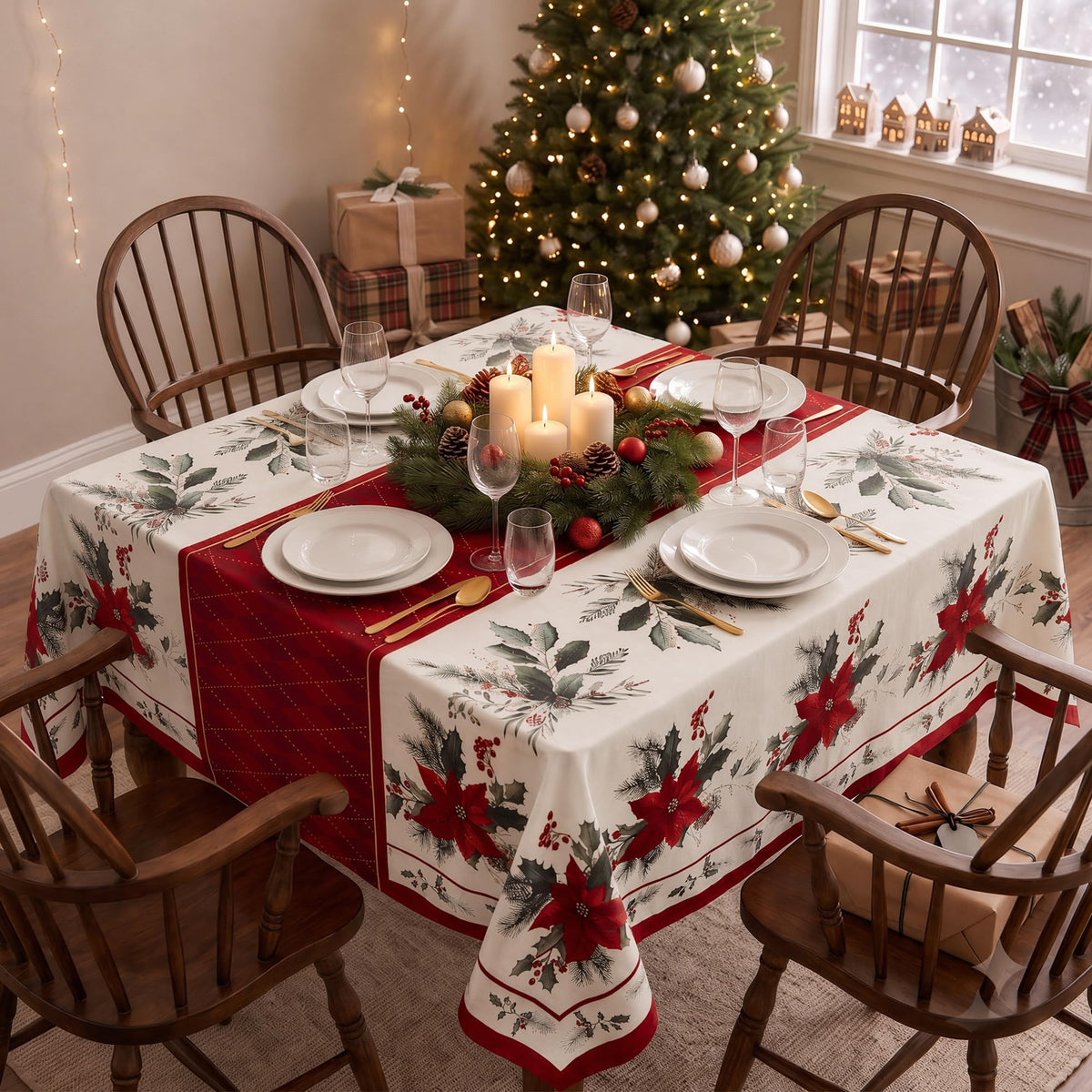 Fall & Thanksgiving Tablecloth Rectangle, Tartan Plaid, 60x102 in