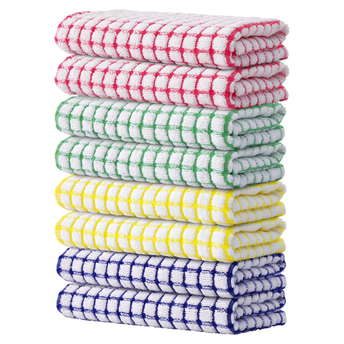 Kitinjoy Cotton 8 Pack Terry Kitchen Dish Cloths, Mixed Color