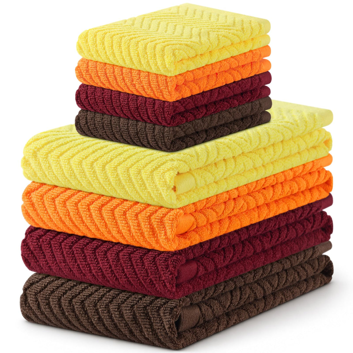 Homaxy 8 Pack 100% Cotton Kitchen Towels and Dishcloths Set, Burgundy