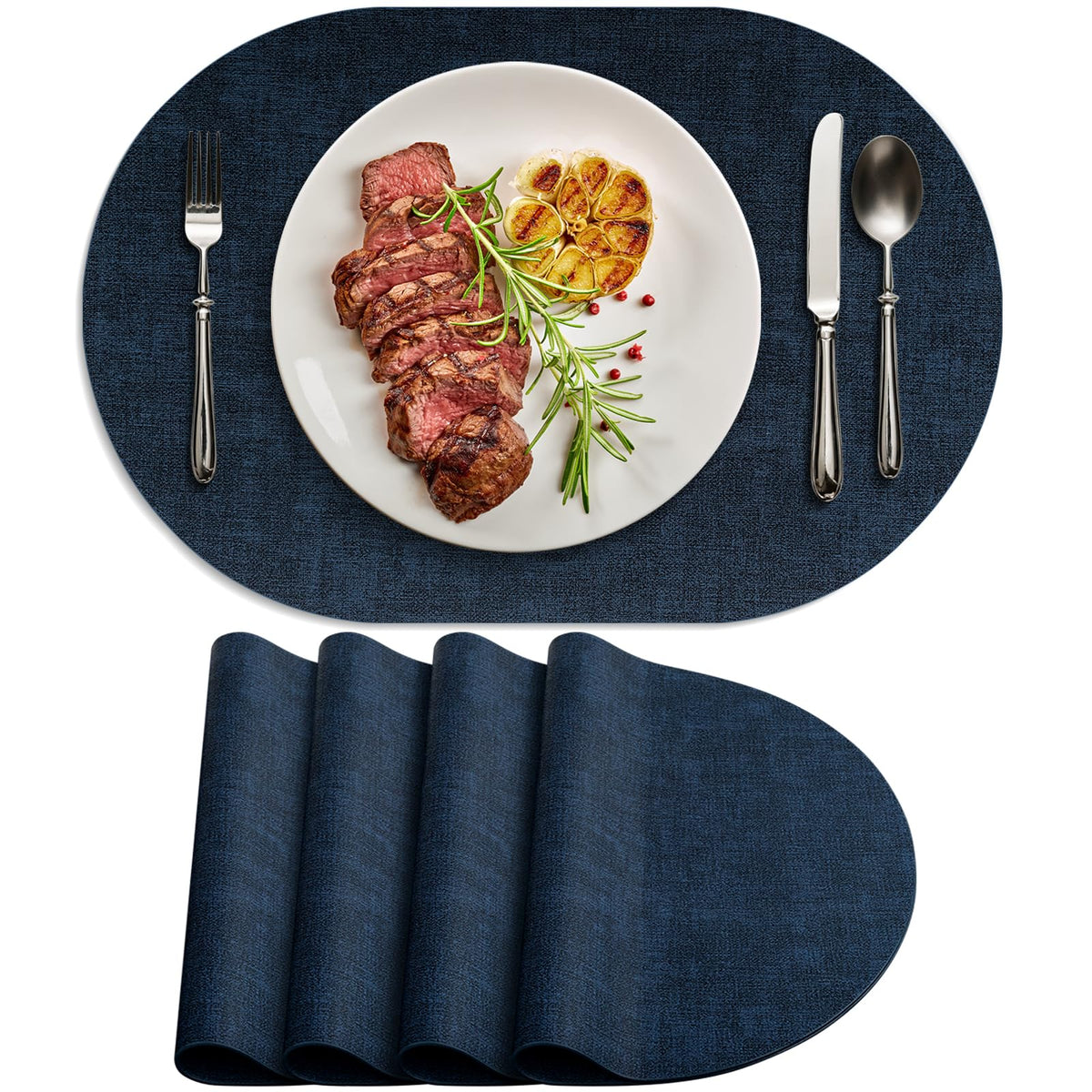 Faux Leather Oval Placemats Set of 4, Beige