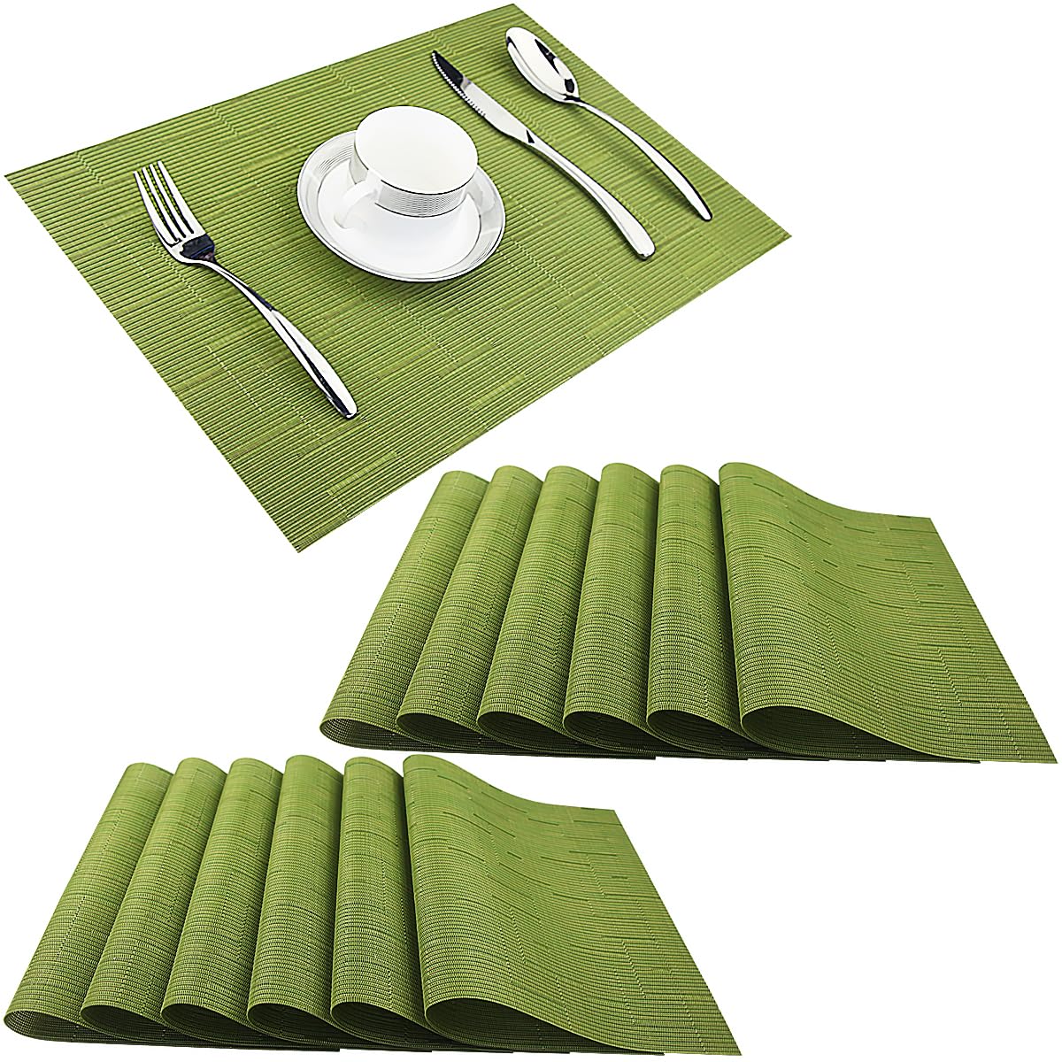 PIGCHCY Placemats,Washable Vinyl Woven Table Mats,Elegant Durable Placemats for Dining Table Set of 4 (18 x 12 inches, Pure Black)