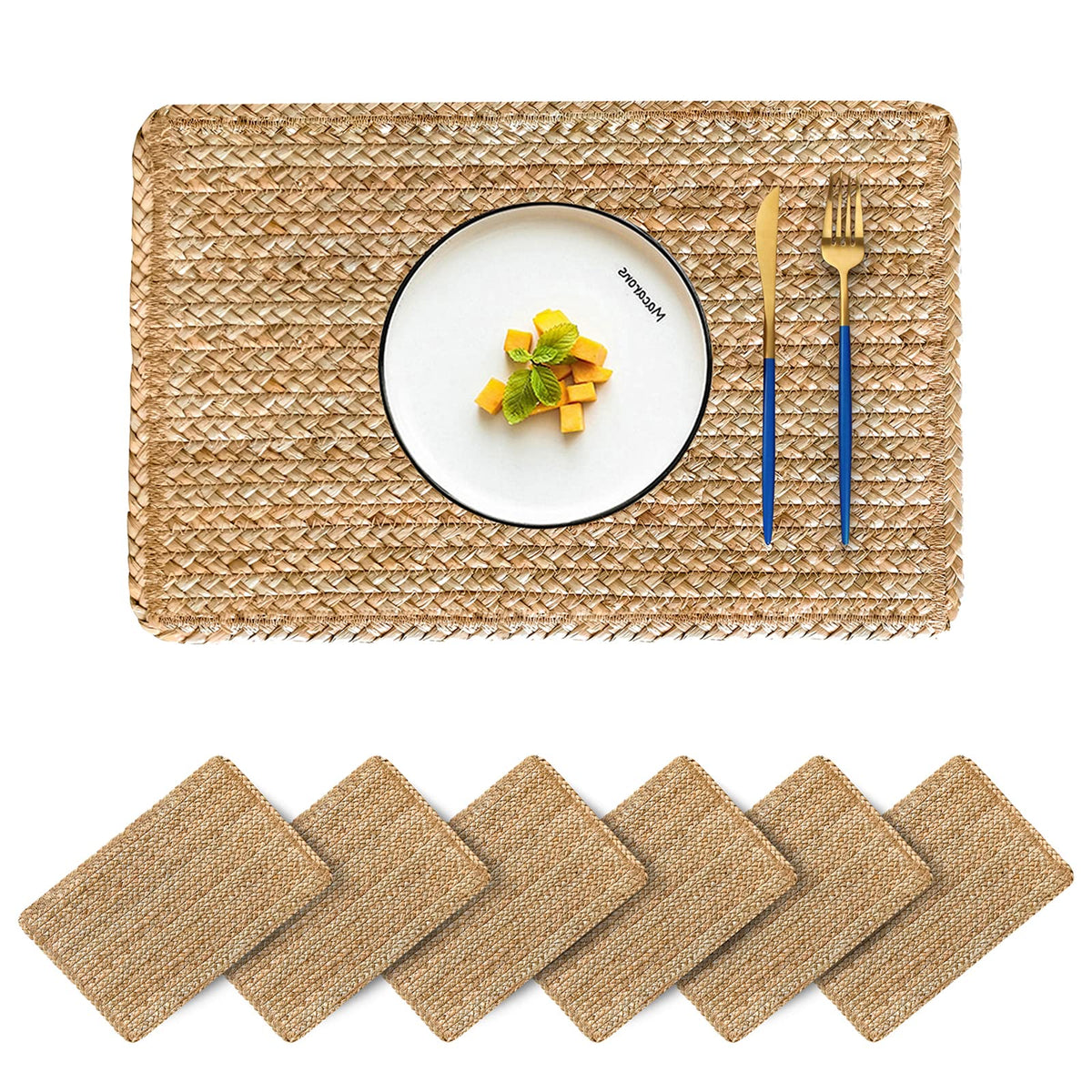 Woven Placemats Round Placemats Set of 6, 13.5 Inch Wicker Placemat Circle Rattan Placemats Farmhouse Boho Braided Natural Water Hyacinth Place Mats for Indoor & Outdoor Table Decor