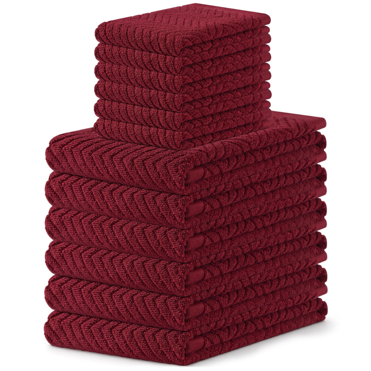 Homaxy 8 Pack 100% Cotton Kitchen Towels and Dishcloths Set, Burgundy