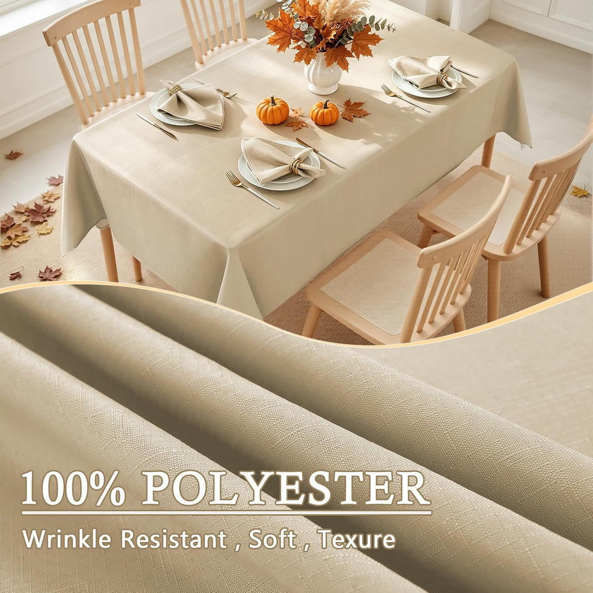 SASTYBALE Rectangle Tablecloth Textured, Beige, 60" x 84"